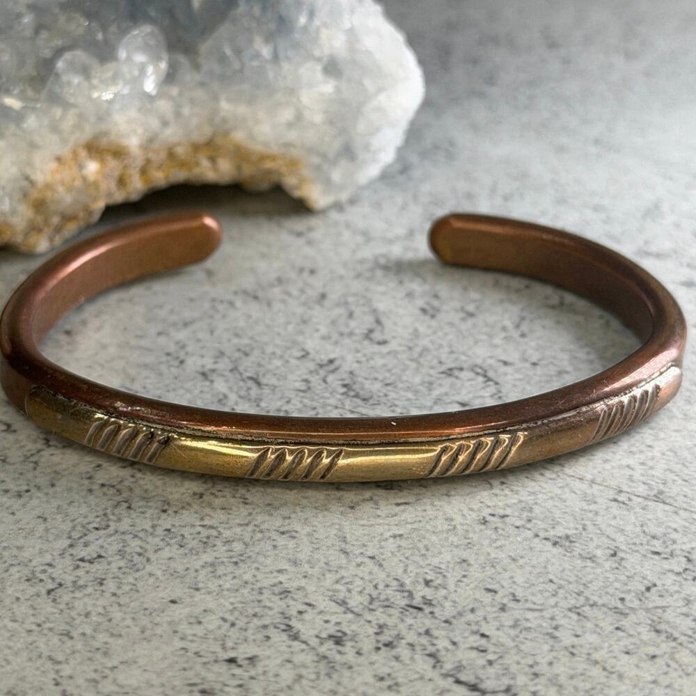Vintage Navajo Pat Skyking Mixed Metal Copper and Brass Sterling Cuff